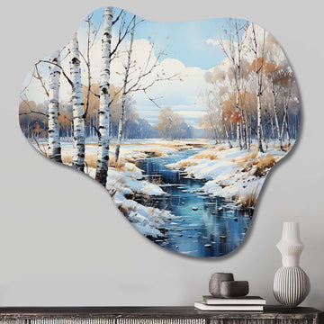 Birch Woods Winter Whispers IV - Asymmetric Metal Wall Art